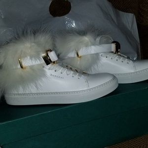 Buscemi white mink hi tops size 7